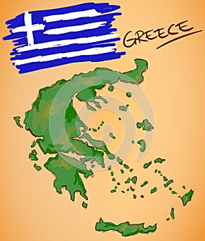 Greece Map and National Flag Vector