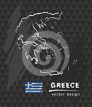 Greece map, vector drawing on blackboard