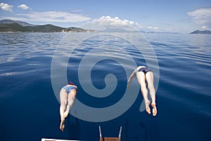 Greece, , Mediterranean Sea. The synchronous jumps in the sea fr