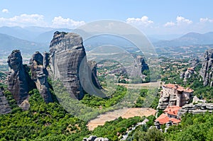 Greece, Meteors, view from plateau to valley of Thessaly