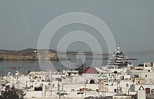 Greece- Overview of Mykonos Skyline on a Foggy Day