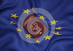 Greece passport with European Union flag