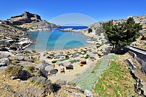 Greece, Rhodes Island - St. Pauls Bay and Acropolis of Lindos