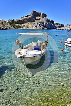 Greece, Rhodes Island - St. Pauls Bay and Acropolis of Lindos