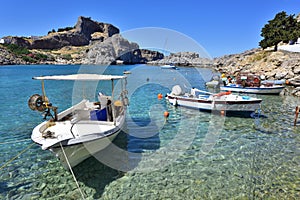 Greece, Rhodes Island - St. Pauls Bay and Acropolis of Lindos