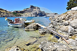 Greece, Rhodes Island - St. Pauls Bay and Acropolis of Lindos