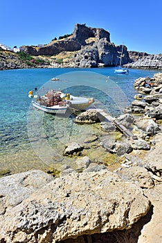 Greece, Rhodes Island - St. Pauls Bay and Acropolis of Lindos