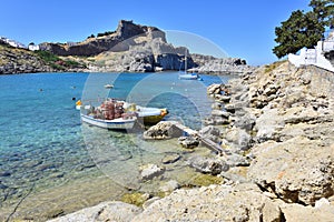 Greece, Rhodes Island - St. Pauls Bay and Acropolis of Lindos