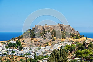 Greece, Rhodes, Lindos - Panoramic views of the bay in Lindos