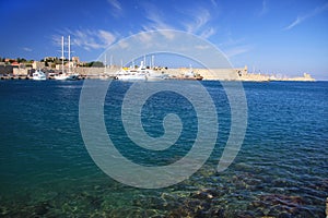 Greece, Rhodes.Ships in bay