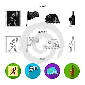 Greece, running, wine, flag .Greece set collection icons in black,flat,outline style vector symbol stock illustration