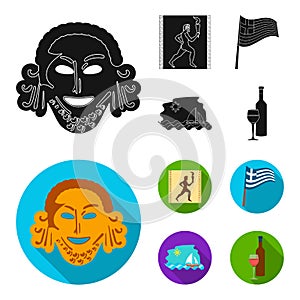 Greece, running, wine, flag .Greece set collection icons in black,flat style vector symbol stock illustration web.