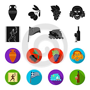 Greece, running, wine, flag .Greece set collection icons in black,flet style vector symbol stock illustration web.