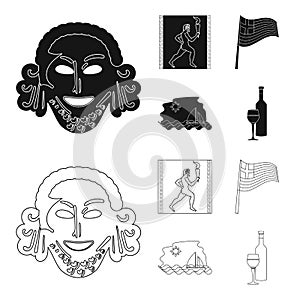 Greece, running, wine, flag .Greece set collection icons in black,outline style vector symbol stock illustration web.