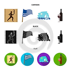 Greece, running, wine, flag .Greece set collection icons in cartoon,black,flat style vector symbol stock illustration