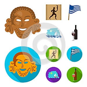 Greece, running, wine, flag .Greece set collection icons in cartoon,flat style vector symbol stock illustration web.