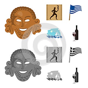 Greece, running, wine, flag .Greece set collection icons in cartoon,monochrome style vector symbol stock illustration