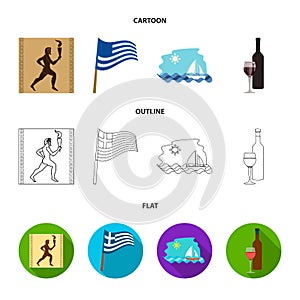 Greece, running, wine, flag .Greece set collection icons in cartoon,outline,flat style vector symbol stock illustration