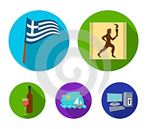 Greece, running, wine, flag .Greece set collection icons in flat style vector symbol stock illustration web.