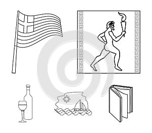 Greece, running, wine, flag . Greece set collection icons in outline style vector symbol stock illustration web.