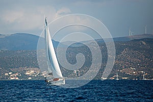 Greece sailing yacht boat at the Aegean Sea.