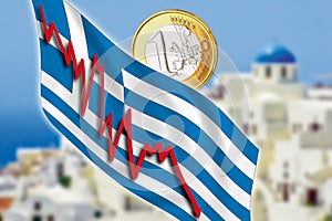 Greece, Santorini, grexit, Euro coin, flag