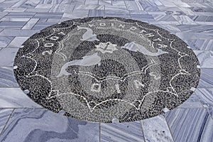 Greece, Santorini, Oia, Decorative mosaic in front of Church of Panagia Akathis Hymn photo