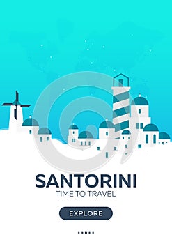 Greece. Santorini. Time to travel. Travel poster. Vector flat illustration.
