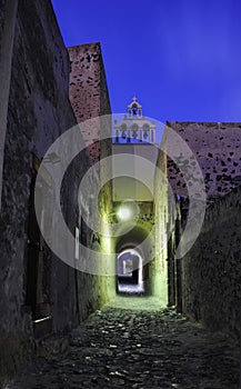 Greece. Santorini. Town of Fira. Church at night