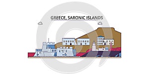 Greece, Saronic Islands tourism landmarks, vector city travel illustration