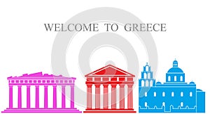 Greece set. Greece architecture on white background