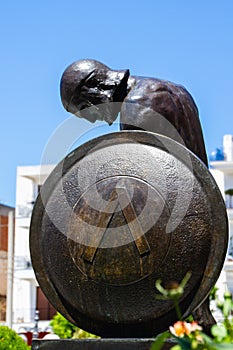 Greece, statue of a Spartan soldier in the main square of Sparta