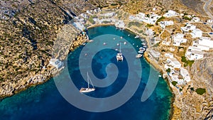 Greece in summer time aerial view  ,sailing to Aegean sea with catamaran charter boat