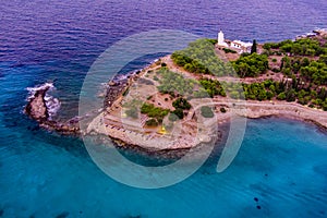 Greece in summer time ,Spetses island aerial view of luxury yachts