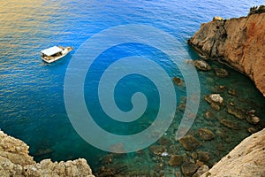 Greece summer view of turquoise sea and boat