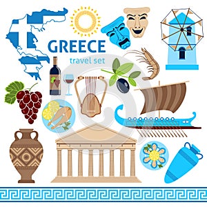 Greece Symbols Touristic Set Flat Composition