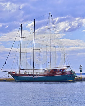 Greece, three masts wooden ship photo