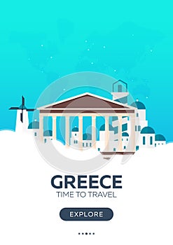 Greece. Time to travel. Travel poster. Vector flat illustration.
