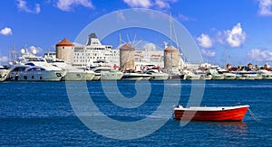 Greece travel, Dodecanese. Mandraki Harbor of Rhodes island