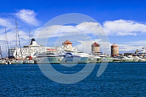 Greece travel, Dodecanese. Rhodes island. Mandraki Harbor