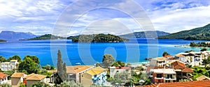 Greece travel. Picturesque NIdri bay. Beautiful Ionian island Lefkada