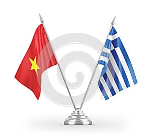 Greece and Vietnam table flags isolated on white 3D rendering