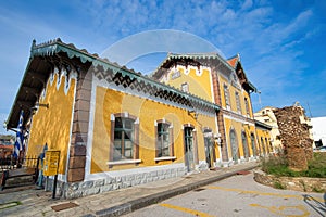 Greece, Volos Railway Station, Vintage Architecture. emblematic building of the city of Volos