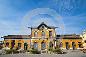 Greece, Volos Railway Station, Vintage Architecture. emblematic building of the city of Volos