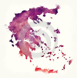 Greece watercolor map in front of a white background