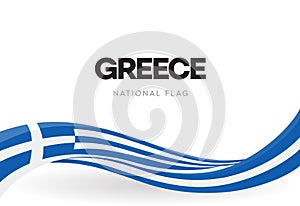 Greece waving flag banner. Greek national patriotic ribbon poster. Hellenic Republic public holiday celebration