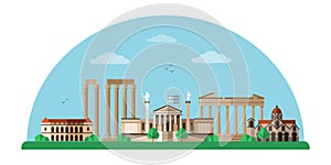 Greece world famous landmarks flat illustration