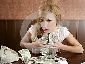Greed money retro woman office vintage accountant