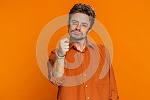 Greedy avaricious man showing fig negative gesture rapacious avaricious acquisitive refusal fig sign photo