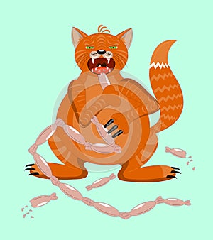 The greedy cat eats.